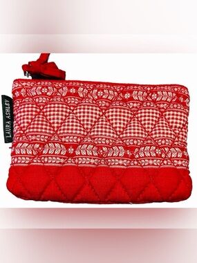 Laura Ashley Quilted Wallet Coin Purse Red White Zipper  Boho Preppy Lightweight